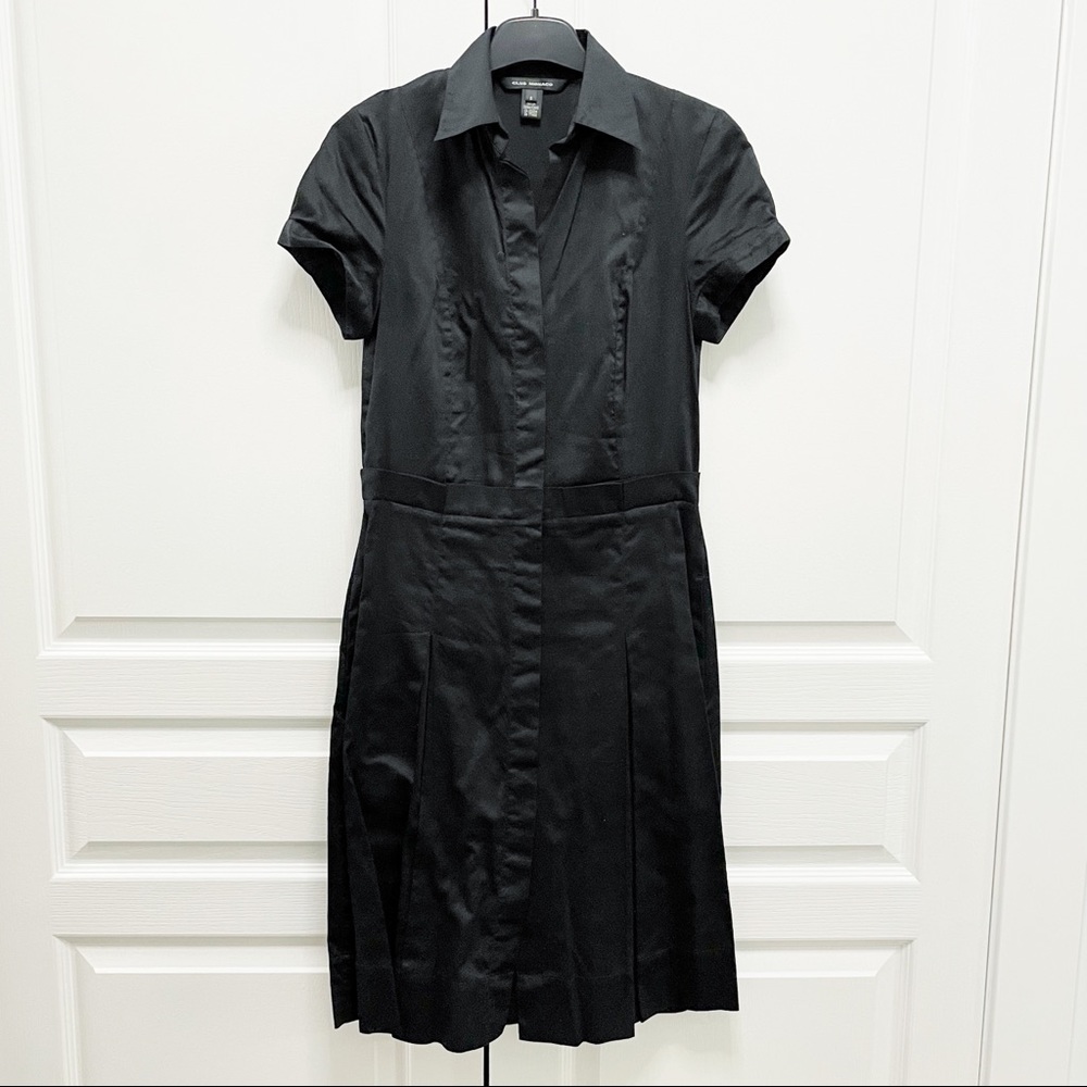 CLUB MONACO Black Short Sleeve Shirt 100% Cotton Dress with Belt